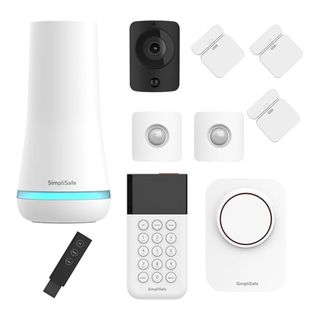 SimpliSafe 10 Piece Wireless Home Alarm System and accessories on a white background