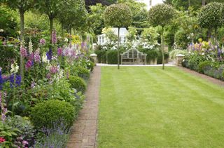 cottage garden layout ideas: edged lawn