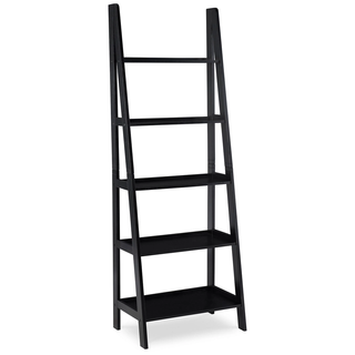 black wooden ladder bookshelf