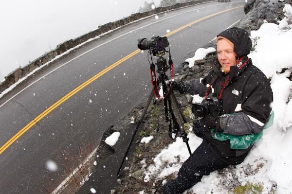 Photographers along the course braved frigid weather above Lake Tahoe, but will have to wait until stage two to get panoramic shots of the field.