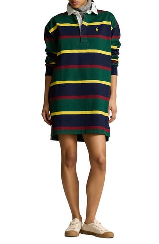 Stripe Long Sleeve Rugby Polo Dress