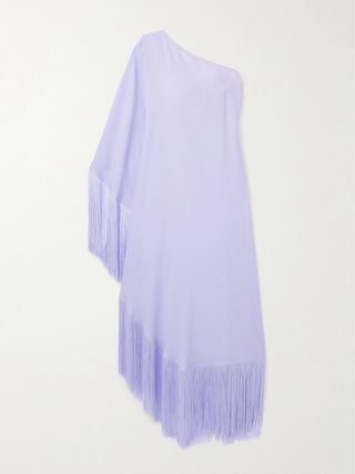 Spritz One-Sleeve Fringed Crepe Gown