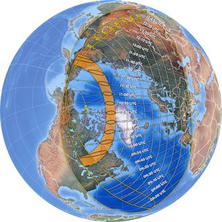 This graphic shows the extent of the annular solar eclipse of June 10, 2021.