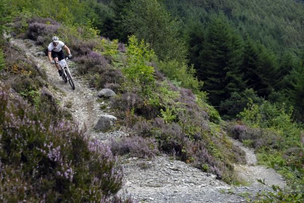 Cyclist No 1's Gary Lake having it on the Nant y Arian special stage