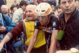 Gianni Bugno after crossing the line in the 1990 Milan-San Remo