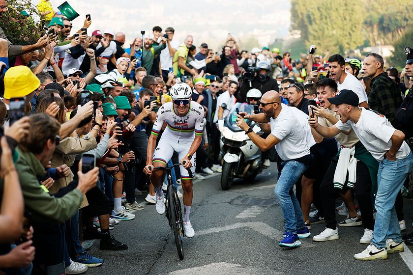 Tadej Pogacar on his way to winning a fifth consecutive Il Lombardia