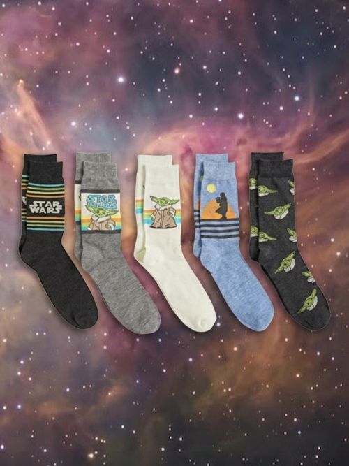 Mandalorian Men's 5 Pack Crew Socks, Grey Assorted, 