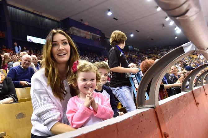 Peta Todd with her daughter Delilah watching husband Mark Cavendish