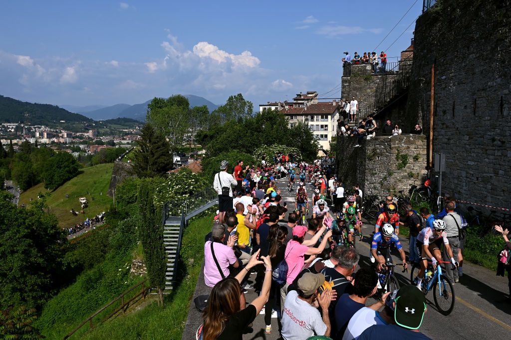 The peloton climbing Roncola Alta