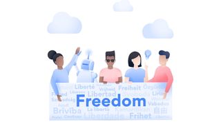 A group of people celebrating web freedom