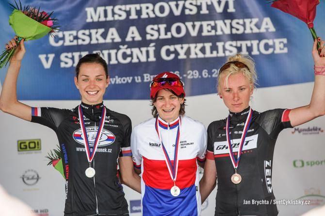 The women's Czech road race podium: Anezka Drahotova, Martina Sablikova and Pavlina Sulcova