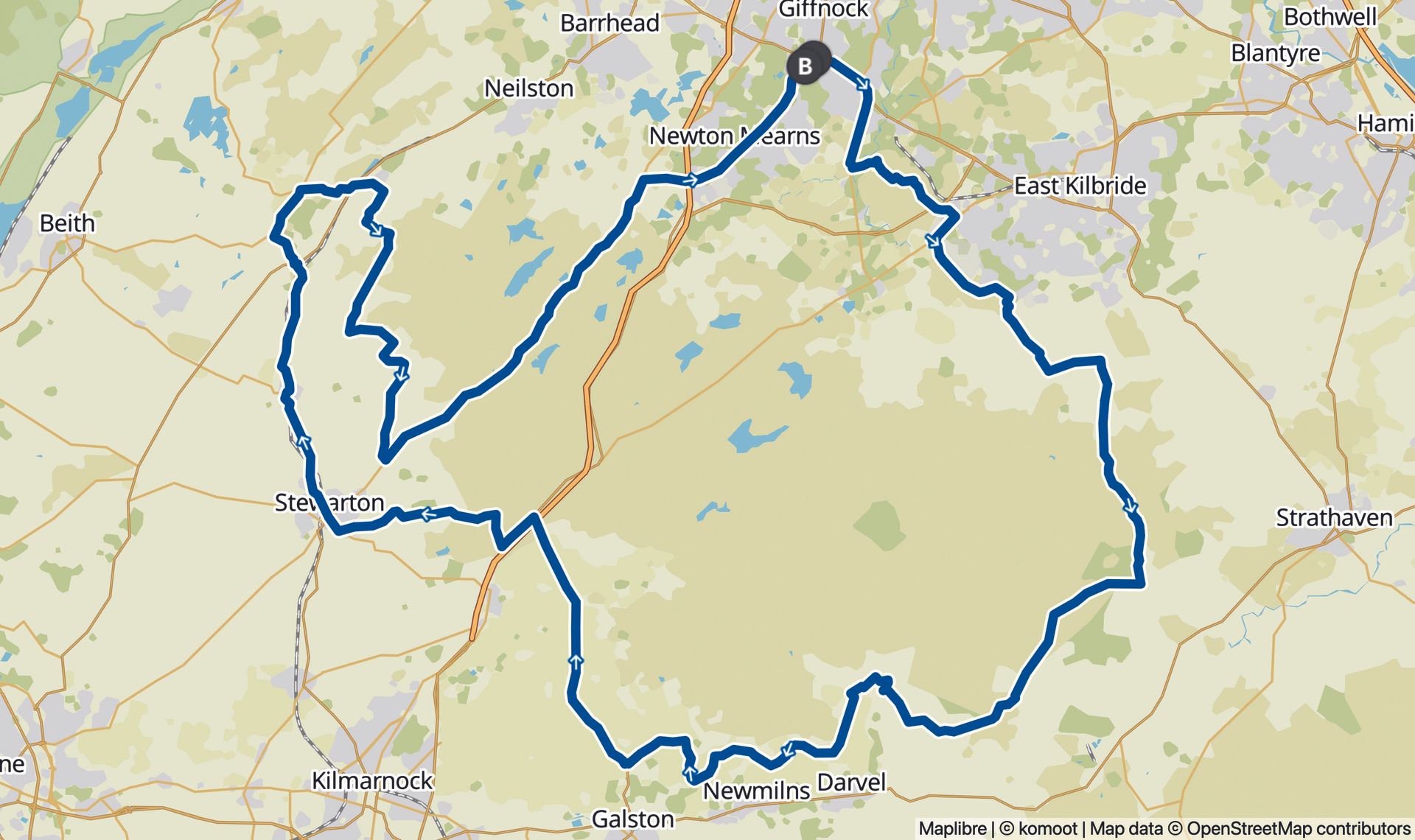 Katie Archibald's regular riding route near Glasgow