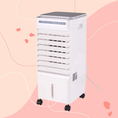 Aldi Air Cooler on a pink background.