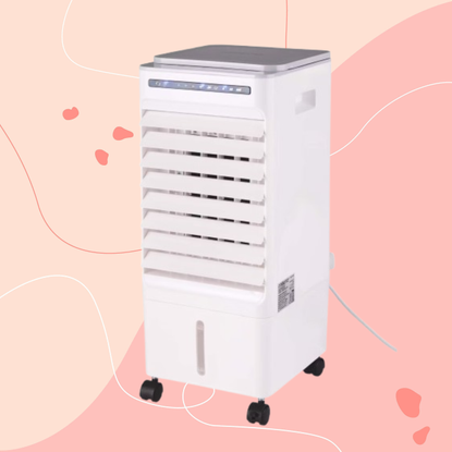 Aldi Air Cooler on a pink background.