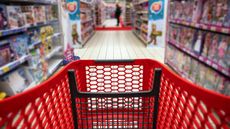 shopping cart looking down aisle