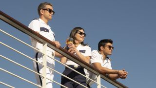 Joshua Jackson as Max, Phillipa Soo as Avery and Sean Teale as Tristan on Doctor Odyssey.