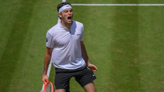 Taylor Fritz celebrates his win in the Boss Open in Germany.