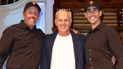 Phil Mickelson with Greg Norman and Cameron Tringale of LIV Golf