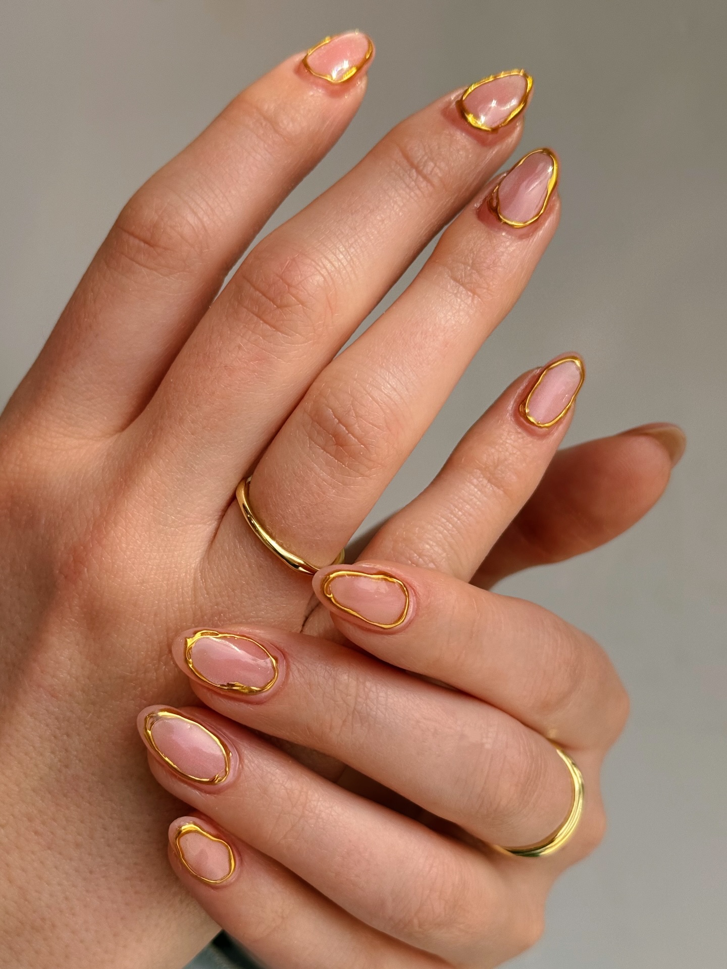 @nailartbyqueenie short almond nail designs with molten metal detail