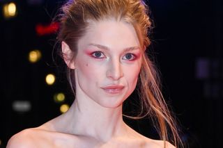Hunter Schafer's bold makeup look for the premiere of Cuckoo.