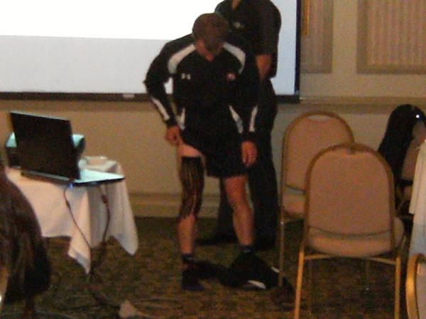 Will Duggan showing off his new tattoo. And his huge legs