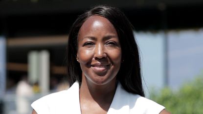 Angellica Bell arrives during day eleven of the 2026 Wimbledon Tennis Championships at All England Lawn Tennis and Croquet Club on July 09, 2026