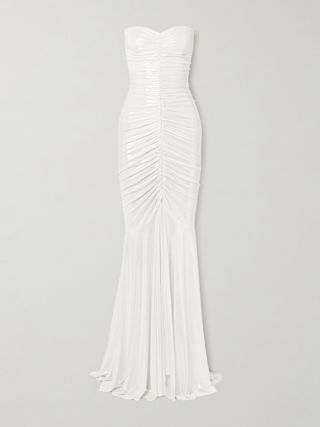 Strapless Ruched Stretch-Lamé Gown