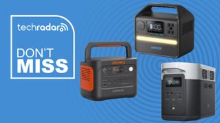 Portable power stations on a blue background next to a TechRadar badge reading 'Don't Miss'