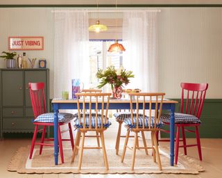 retro dining room with gingham cushions