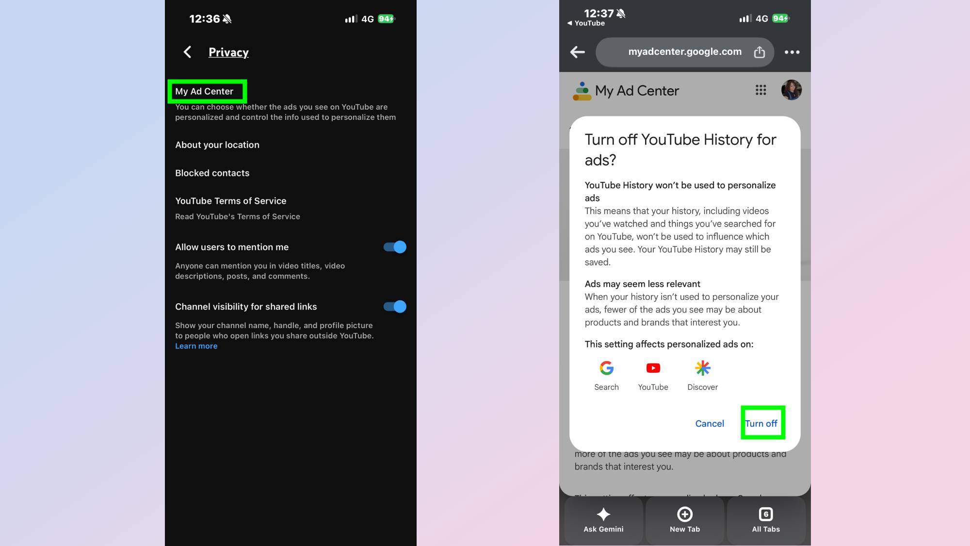 How to turn off personalized ads for YouTube