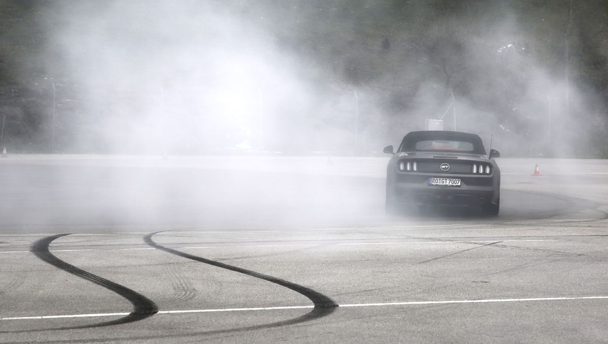 Michael Kolar lays down a bit of rubber during his drift attempt