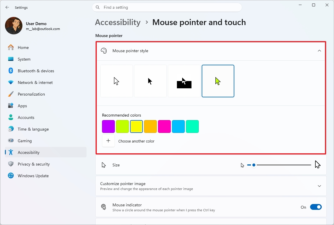 Mouse pointer and touch