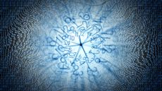 A clock appears from a sea of code.