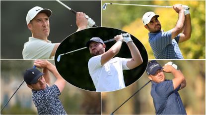 Five golfers in a montage image