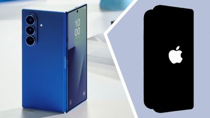The Samsung Galaxy Z Fold 7 alongside a silhouette of the rumored iPhone Ultra