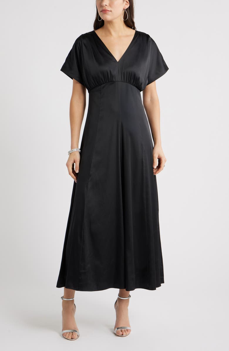 Seamed Stretch Satin Maxi Dress