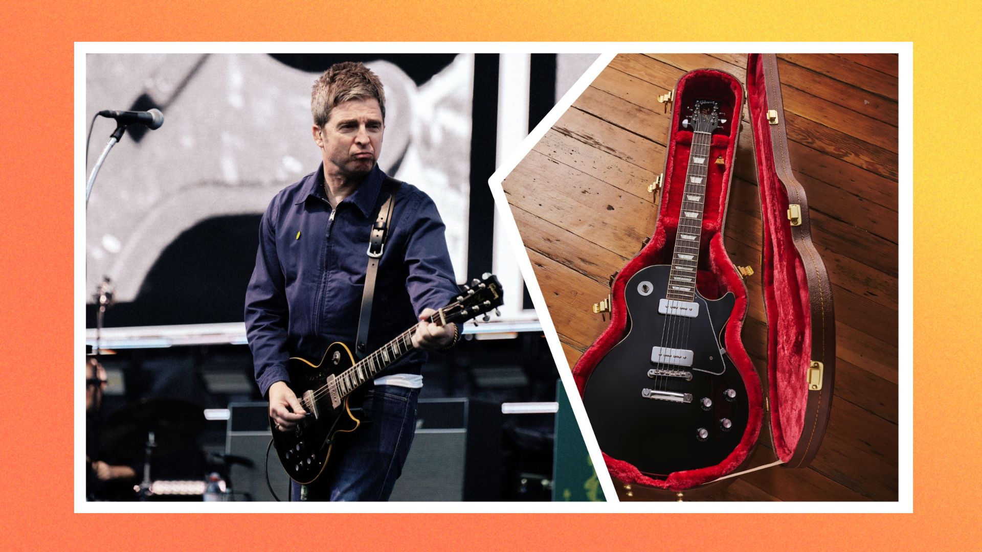Noel Gallagher performing with the Gibson Noel Gallagher Les Paul Standard, Ebony