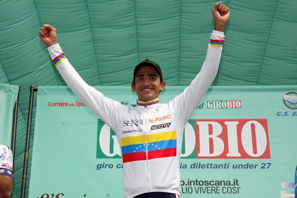 Venzuela's Jonathan Monsalve (Mastromarco Chianti Sensi Benedetti) celebrates his stage victory.