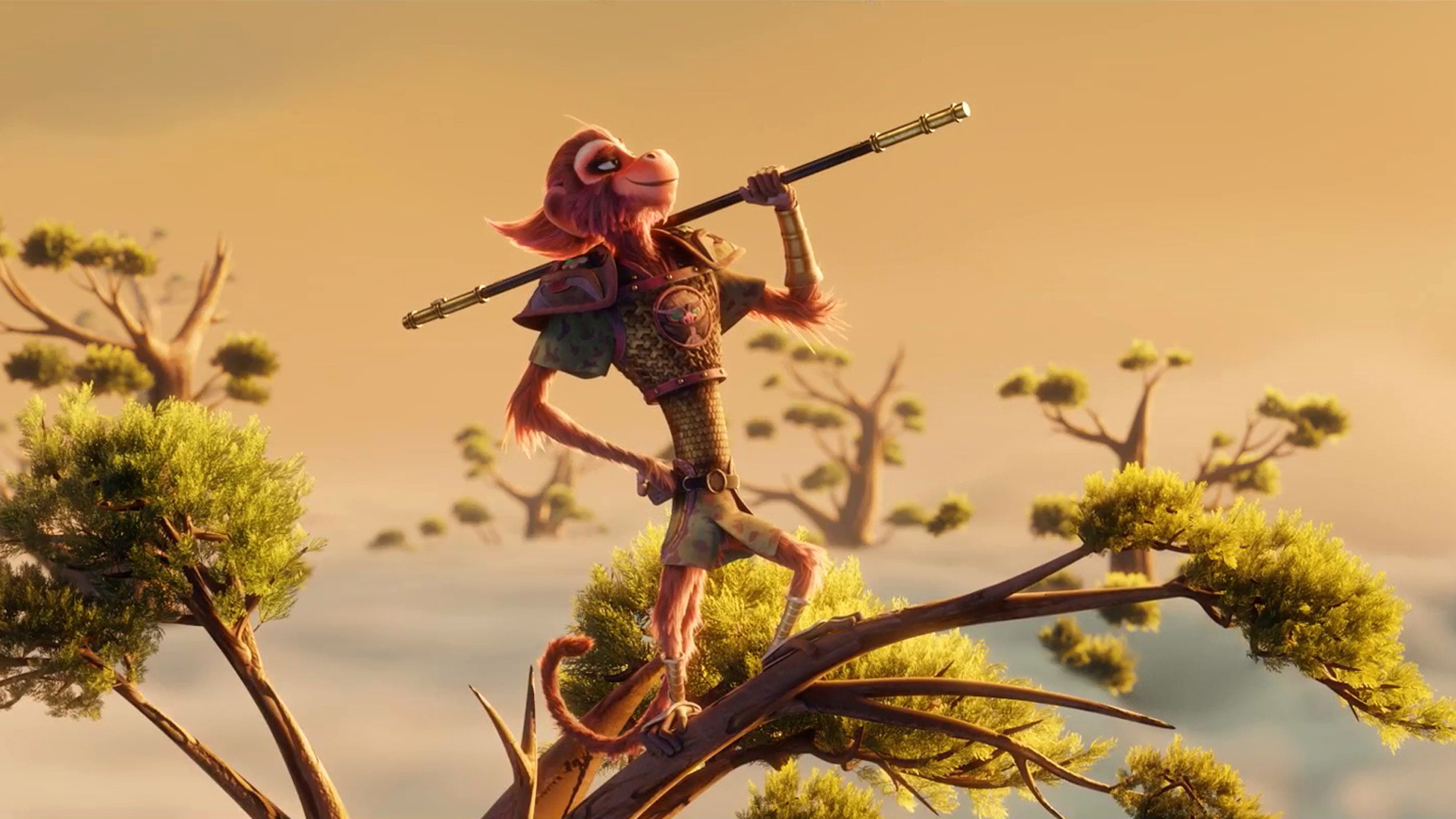 The titular monkey stands proud in a tree top in Netflix's The Monkey King