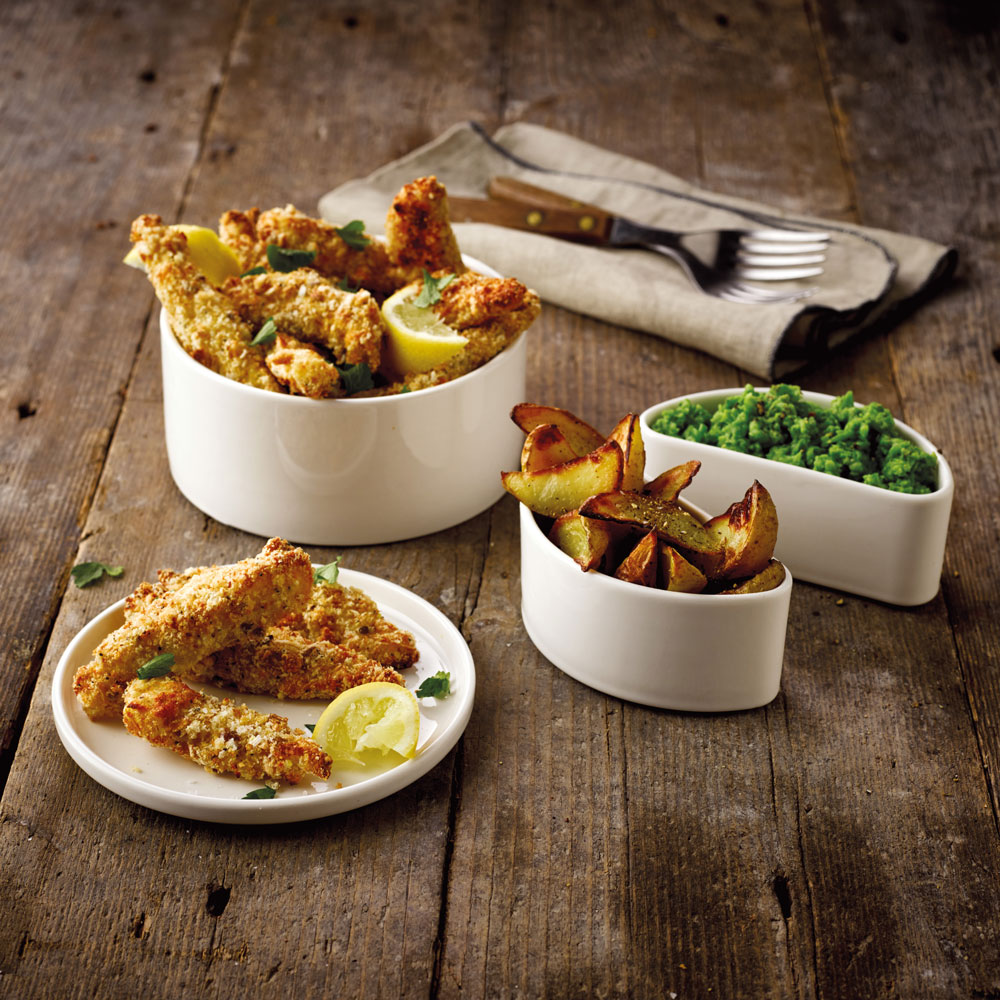 4 piece medium set with fish chips and mushy peas