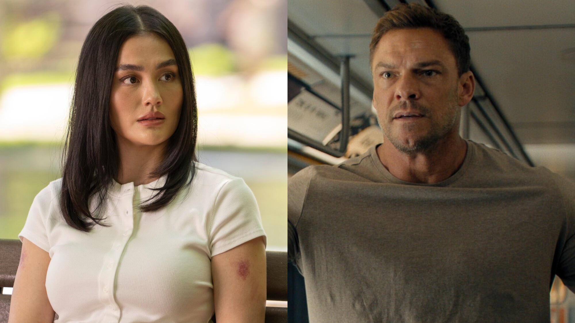 From left to right: Lila in Reacher and Reacher in Reacher.