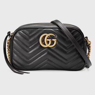 GG Marmont Small Matelassé Shoulder Bag in Black Leather