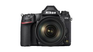 Nikon D780 camera front view with lens attached