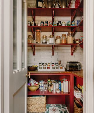 Larder with red shelving