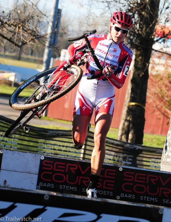 Meredith Miller (California Giant Berry) running the barriers in fifth place.