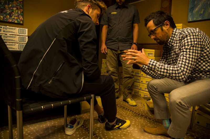 Shoe fitting at Cannondale-Garmin's Aspen gathering