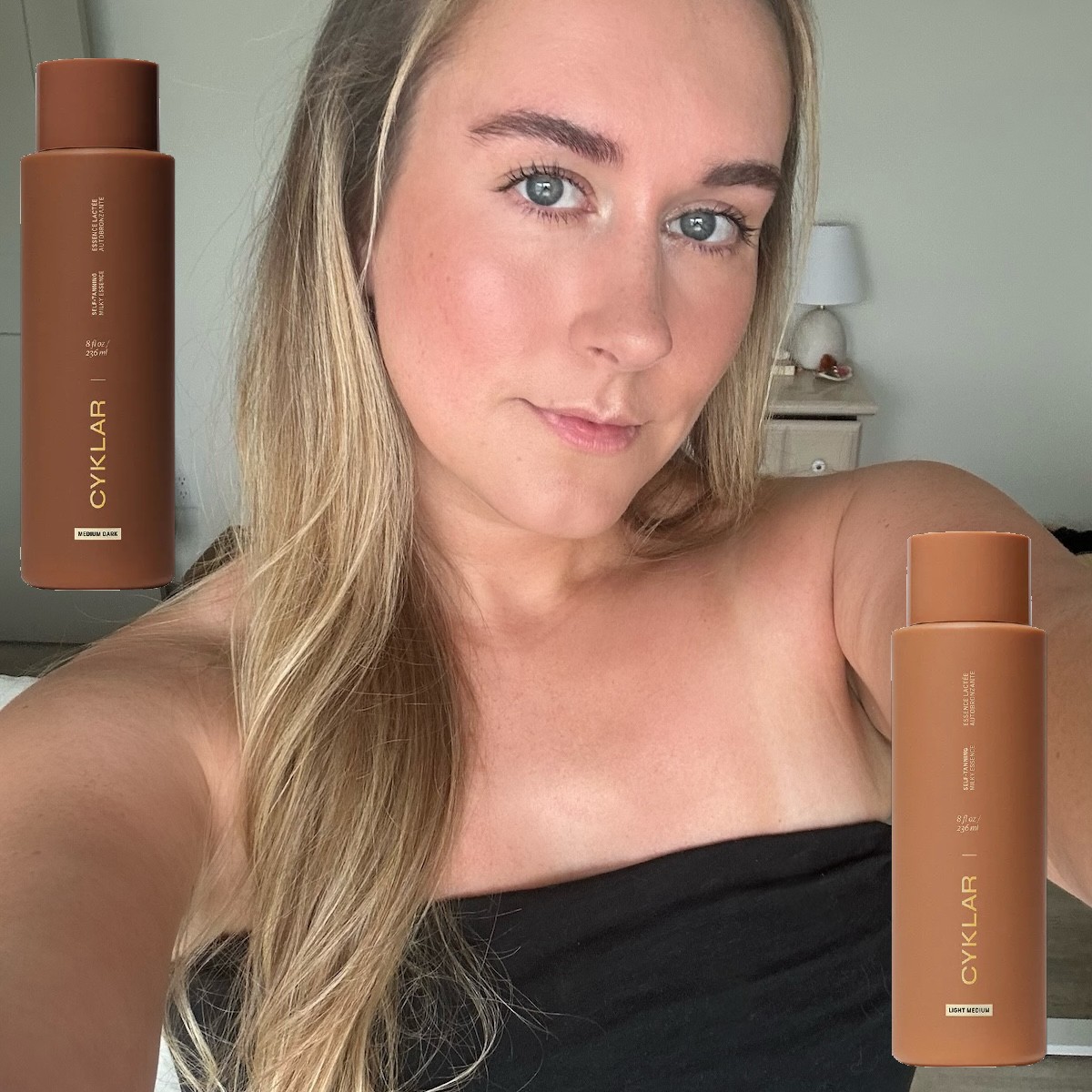 Beauty editor Kaitlyn McLintock testing Cyklar's sefl tanner