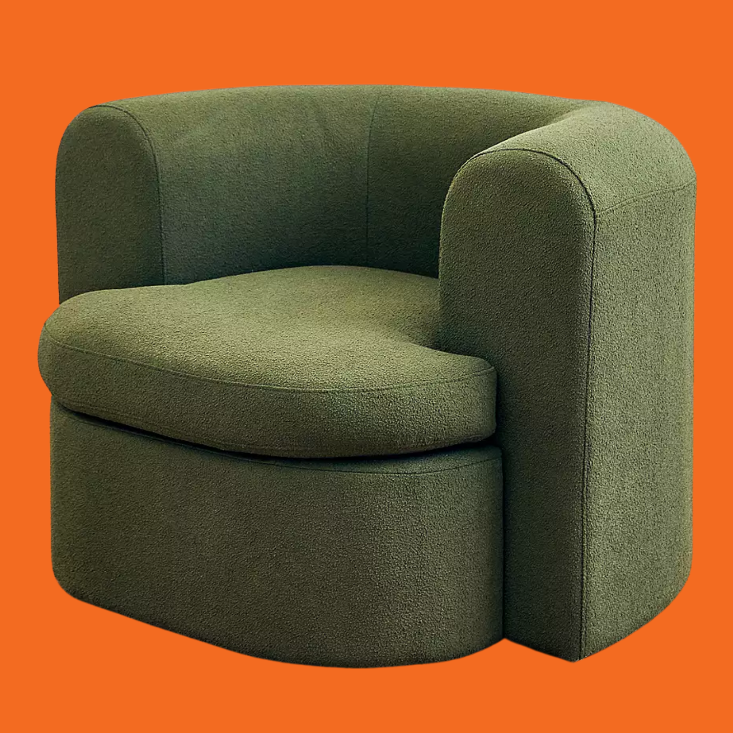 A green storage seat against an orange background