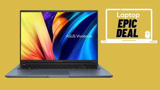 Asus Vivobook Pro 16 OLED laptop with yellow background