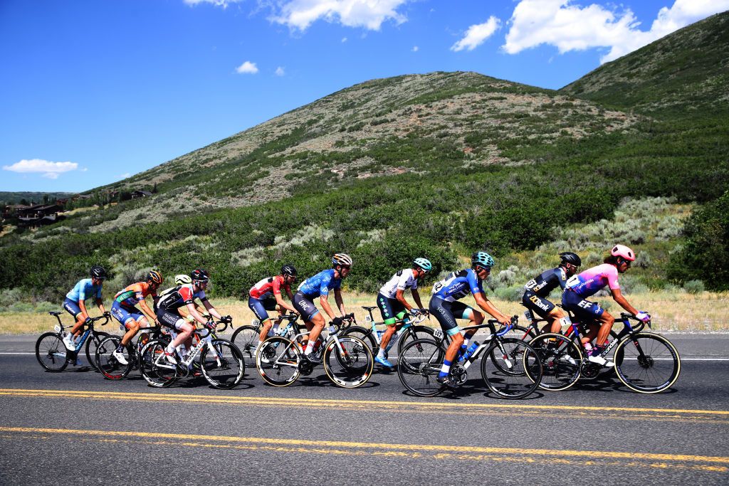The Tour of Utah peloton in action during stage 5
